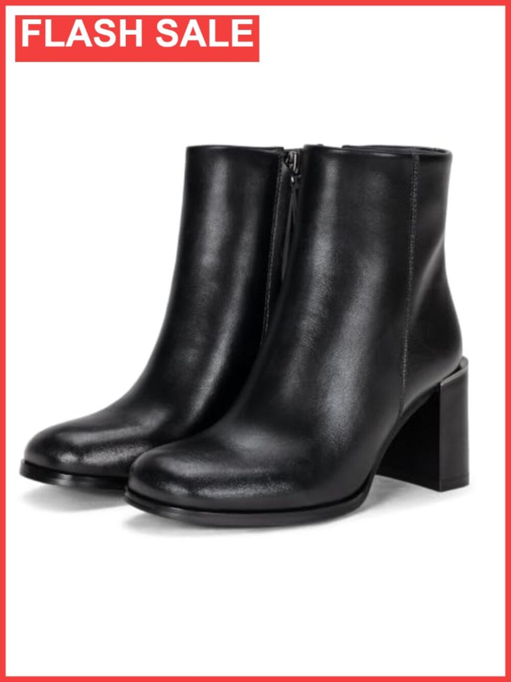 Women's Square Toe Faux Leather Ankle Boots Chunky Block Heel Side Zip Booties